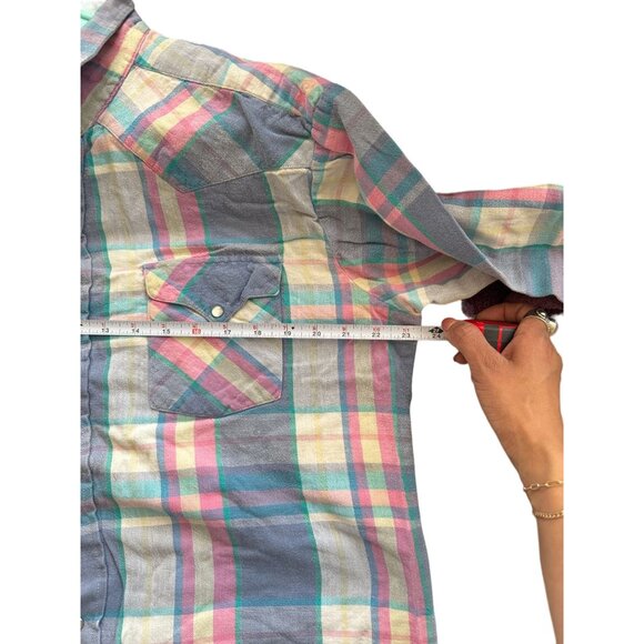 Vtg Panhandle Slim Western Cowboy Pearl Snap Shirt Pastel Plaid Men's Large H2 - Picture 7 of 8